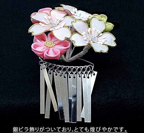 hair ornament ceremony knob cherry blossom 2-piece set, furisode, coming-of-age white, pink, work, crepe, wk-291-A