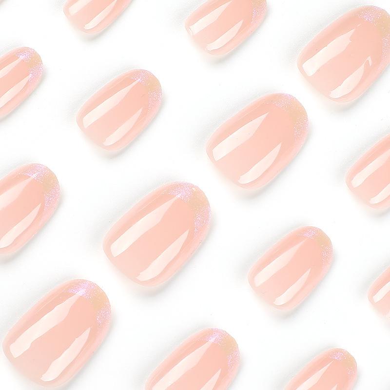 Französische Aurora-Puder-Oval-Press-On-Nägel - Elegante Aufhellungs-Design-Nagelkunst-Aufkleber