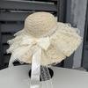 Ins Wind Lace Streamer Big Bow Straw Hat Women's Summer Seaside Big Brim Beach Hat Sun Hat