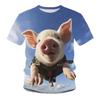 Funny Singing Pig T-shirt Men's Clothing Short Sleeves Round Neck T Shirt 3D Printed Animal Summer Casual Fashion Tees