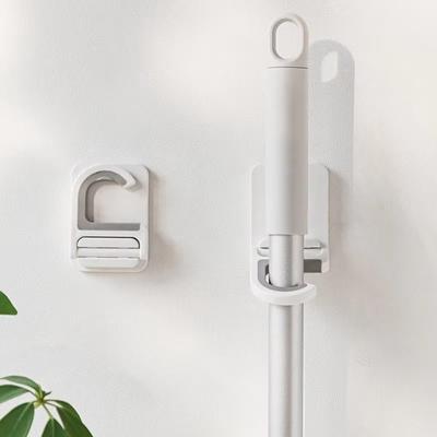 Space Saving Plastic Broom Holder Self-adhesive Durable Broom Brush Organizer Wall Mount Kitchen Storage Rack Home Organization