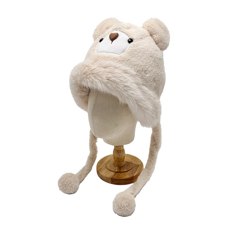 New Cute Bear Plush Hat Women's Autumn and Winter Warm Headgear Riding Windproof Thickened Ear Protector