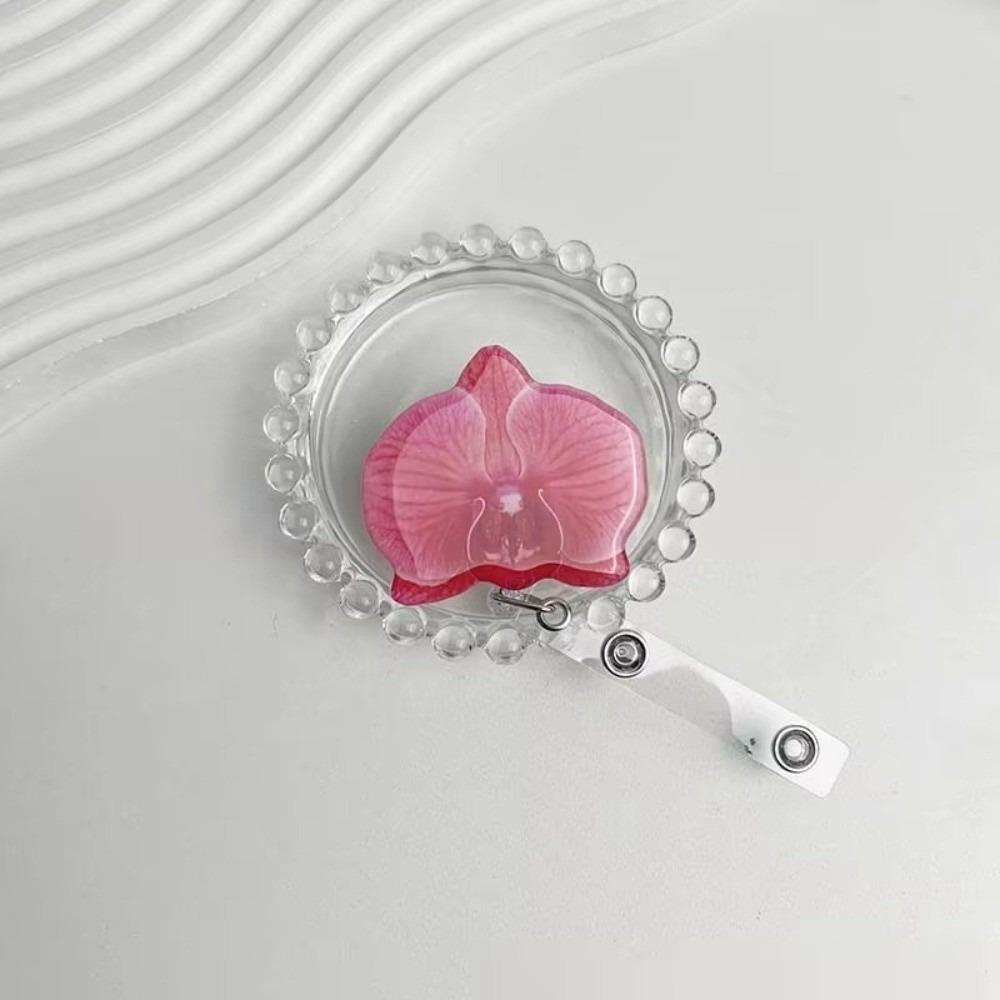 Orchid Design ID Card Badge Holder Clip Acrylic Resin Orchid ID Badge  For Women