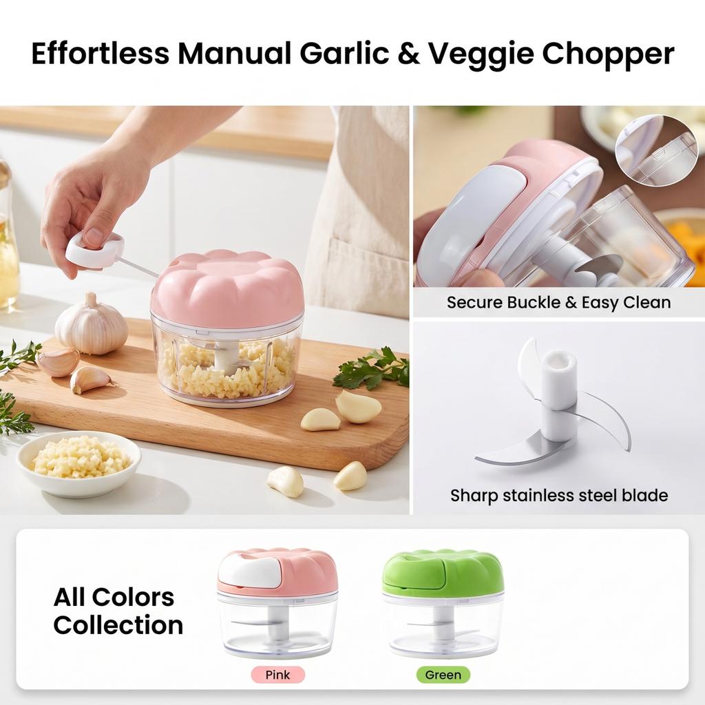 Manual Garlic, Multi-Function Food Mincer for Garlic, Meat, Vegetables and Baby Food - Kitchen Tool