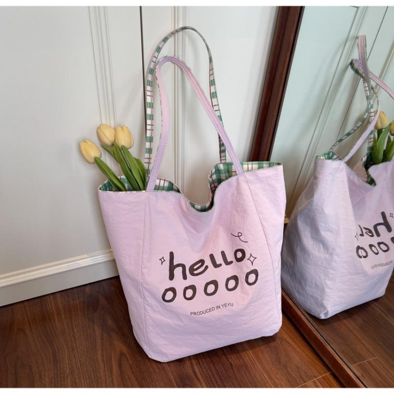 

Новая модная повседневная сумка большой вместимости в клетку ретро двусторонняя сумка-тоут на спину студенческая сумка для занятий розовый