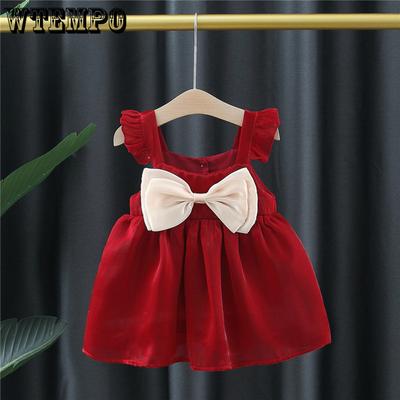 Comfortable Lace Flying Sleeve Baby Dress Sweet Solid Color Vest Dress for Girls