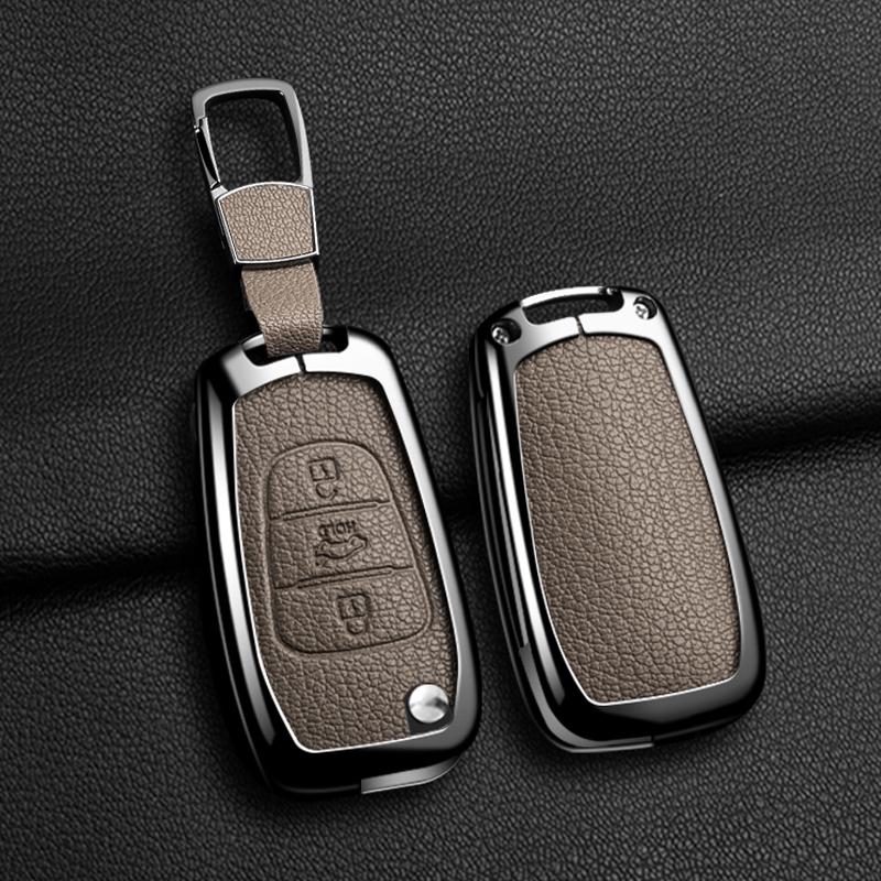Metal+Leather Key Cover Case For Hyundai Elantra Accent I20 I30 Ix35 For Kia Rio 3 Soul Optima Ceed K2 K5 Cerato Sportage Shell
