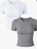 Women's Versatile Short Sleeve Round Neck Ruffle Slim Fit Crop Top