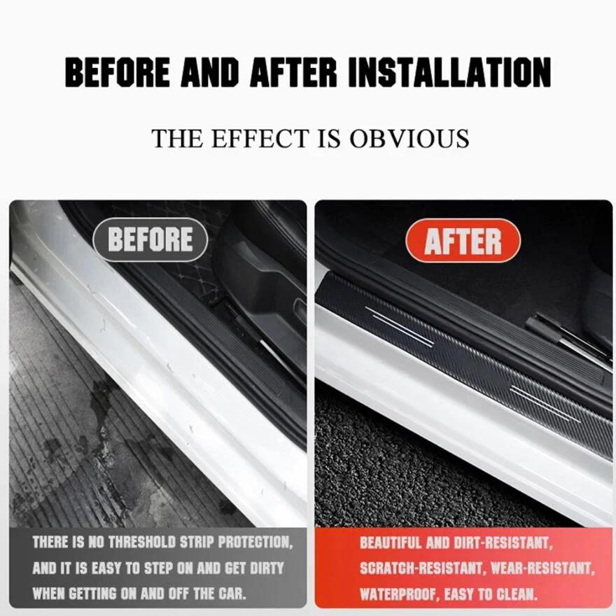 Carbon Fiber Leather Car Door Sill Protect Strip Durable Decor Decals for Citroen C3 Logo Auto Threshold Stickers  Accessories