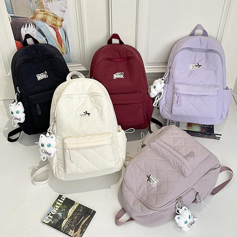 Schoolbag Large Capacity Rhombus Backpack Fashion Japanese Solid Color Casual Fashion Commuter Backpack Girl Student School Bag