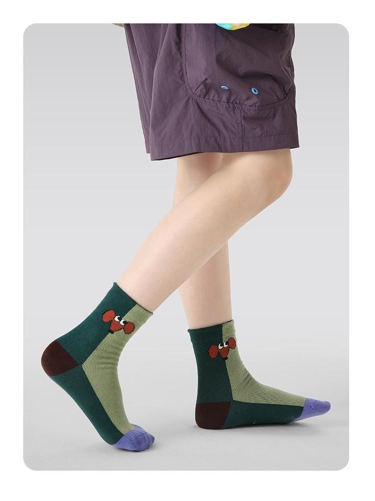 2025 Autumn/Winter Kids' Color Block Dog Socks - Cotton, Odor-Resistant, Versatile Sports Socks for Boys