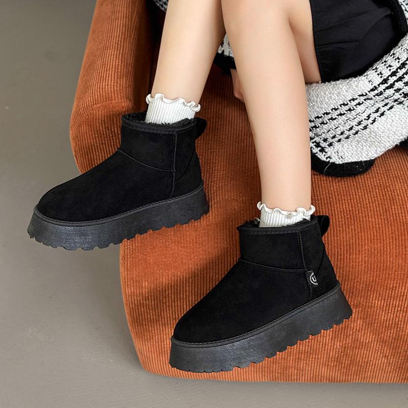 Autumn Winter Short Tube Snow Boots For Women Cross-Border Large Size Plus Middle Heel Flat Bottomed Cotton Boots 35-41