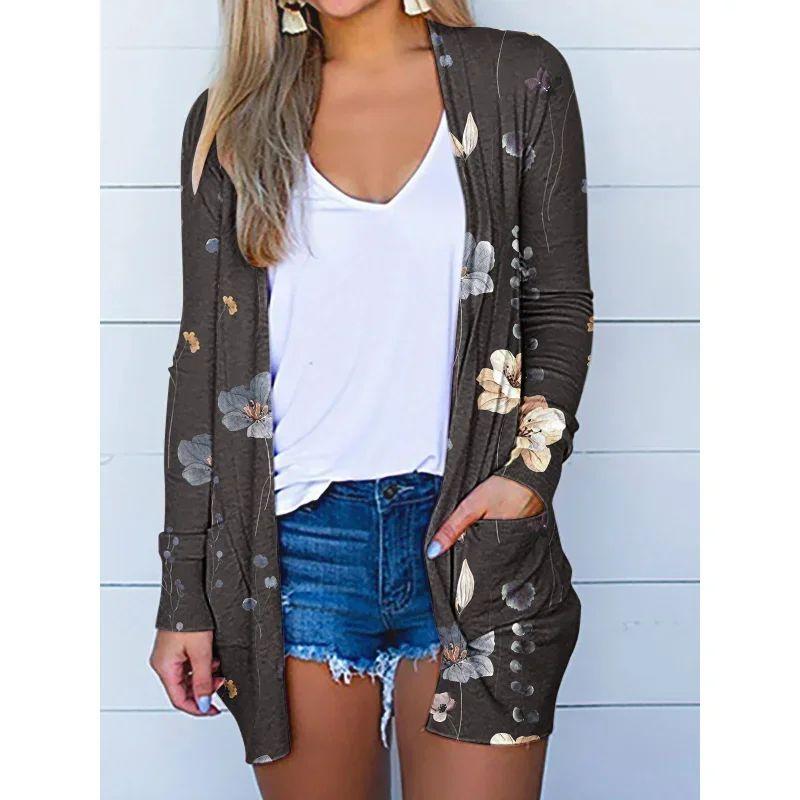 

Printed Long Sleeved Sunscreen Closing Print Long Sleeves Cardigan Sun Protection Clothing Black 2XL