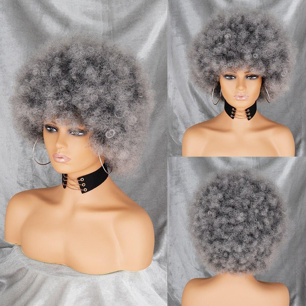 XINRAN Afro-Perücke für Damen, kurz, verworren, lockig, flauschig, Kunstfaser, kurz, halb schwarz, halb weiß, für den Alltag