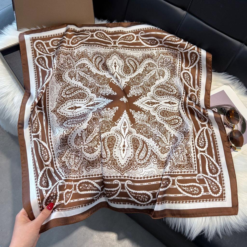70Cm Silk Scarf Women'S French Elegant Small Cashew Print Scarf Small Square Scarf With Headscarf
