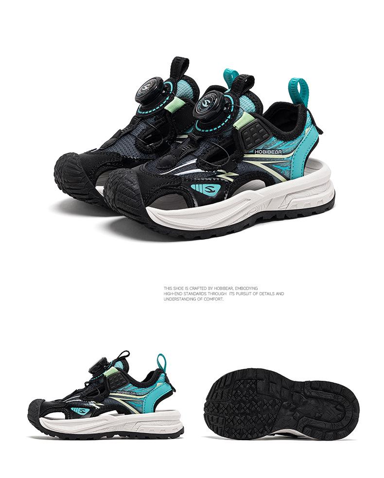Happy Bear Kids' Sandals: Summer Closed-Toe with Rotating Button - Wear-Resistant Beach Shoes for Boys & Girls