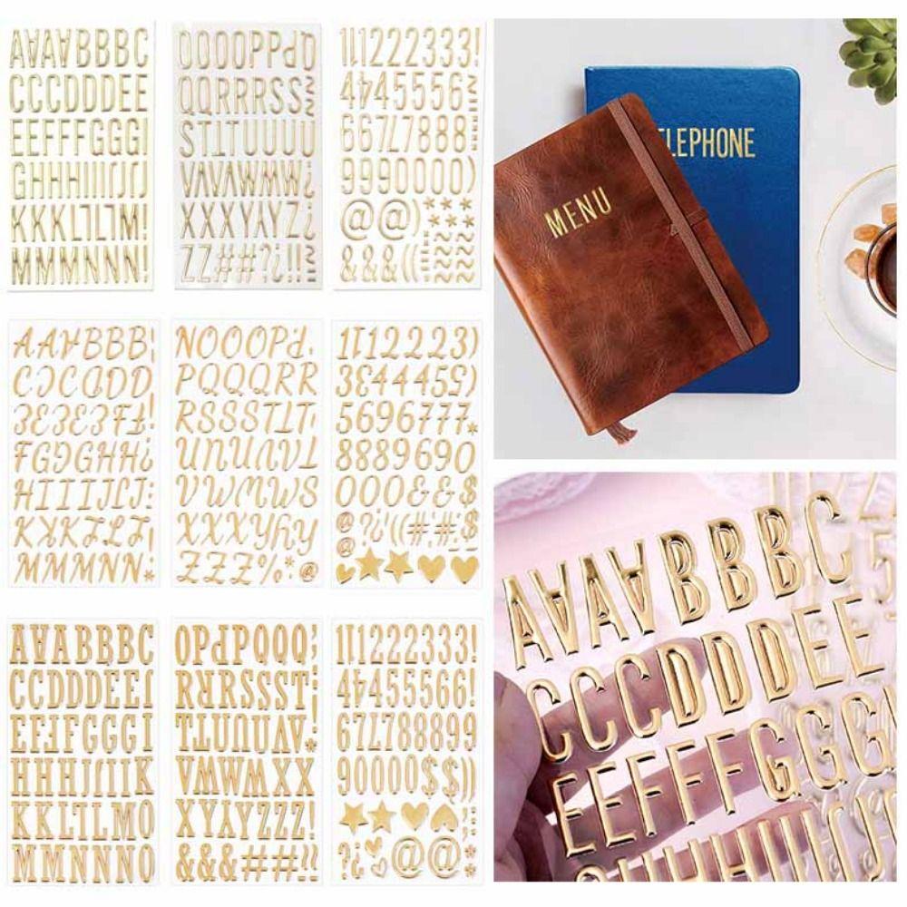 3 Blatt 3D Gold Buchstaben Aufkleber Wasserdichte Aufgeblasene Zahlen Aufkleber Schreibwaren Aufkleber Scrapbooking
