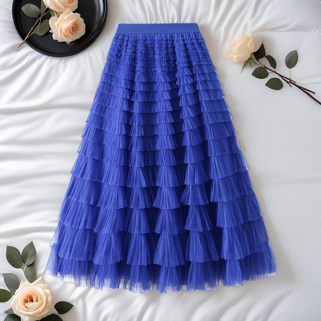 Elegant French Style Layered Cake Skirt - High Waist, Fluffy Winter Fashion for Women