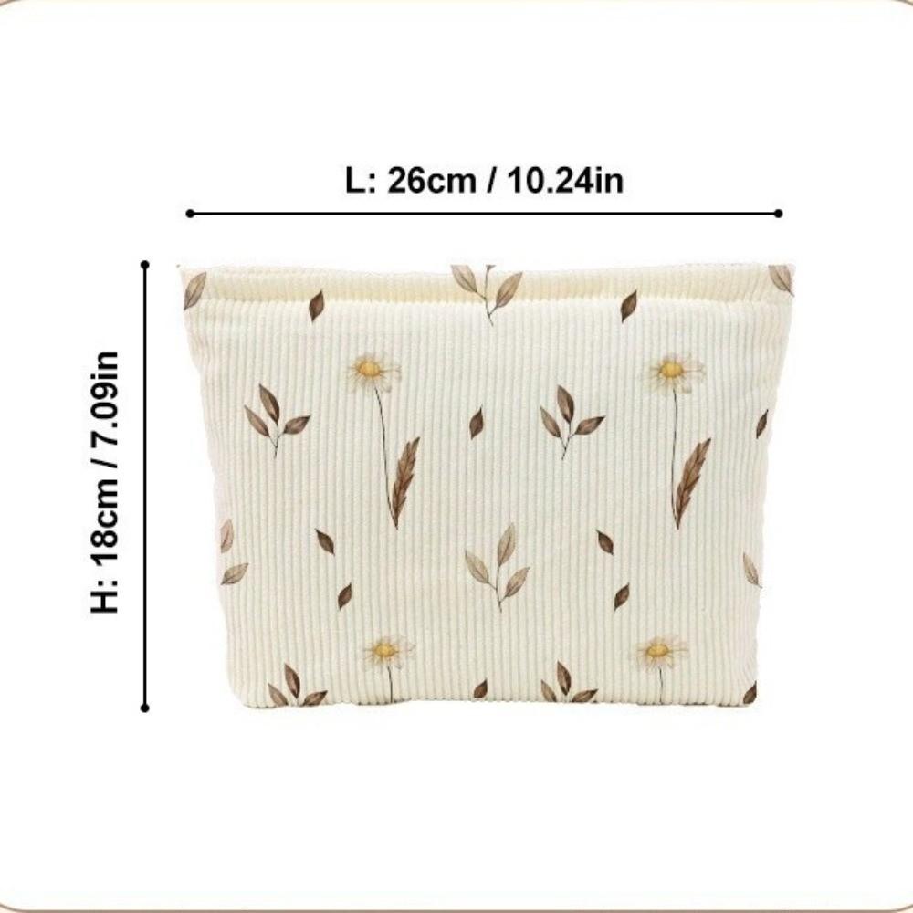 Large Capacity Corduroy Makeup Bag Corduroy Soft Zipper Cosmetic Pouch Fall Leaves Floral Print Travel Organizer