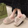 Fashion Pantoufles de Luxe en Fausse Fourrure pour Femme, Chaussures en Peluche, Plate-forme d'Nik, Plates, Décontractées, Rondes, Hiver