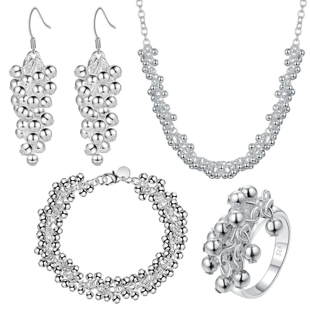925 Silver Plated Jewelry Girls European and American Grape Bracelet Necklace Earrings Ring 4-piece Set 2026 45CM
