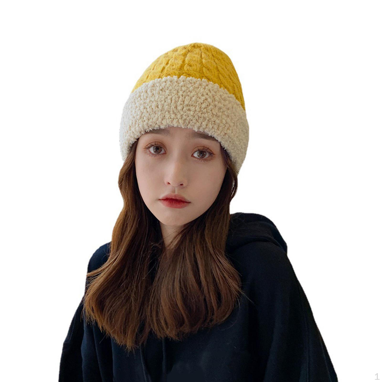 

Female Knitted Warmth Hats, Woolen Yarn Thermal Beanie, Windproof Elastic Protective Headgear for Yellow