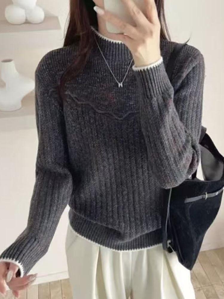 Korean Style Women's High Neck Wool Sweater - New Autumn/Winter 2026, Thick, Warm, Loose Fit, Stylish Base Layer
