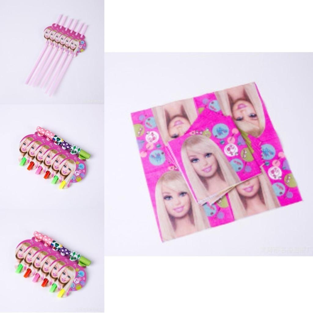 Barbie Doll Pink Birthday Supplies For Girls With Complete Tableware And Toys