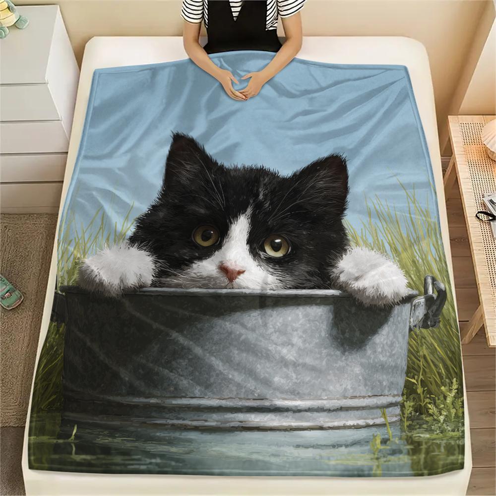 Calico Cat,pattern Flannel Blanket, High quality Comfortable for All Seasons, Home Decor, Warmth and Comfort, Perfect for Gifts.