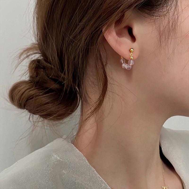 Stream Erdbeerkristall Ohrringe Neujahrsgeschenk Süße Rosa Perlenohrringe Persönlichkeit Süßer Wind