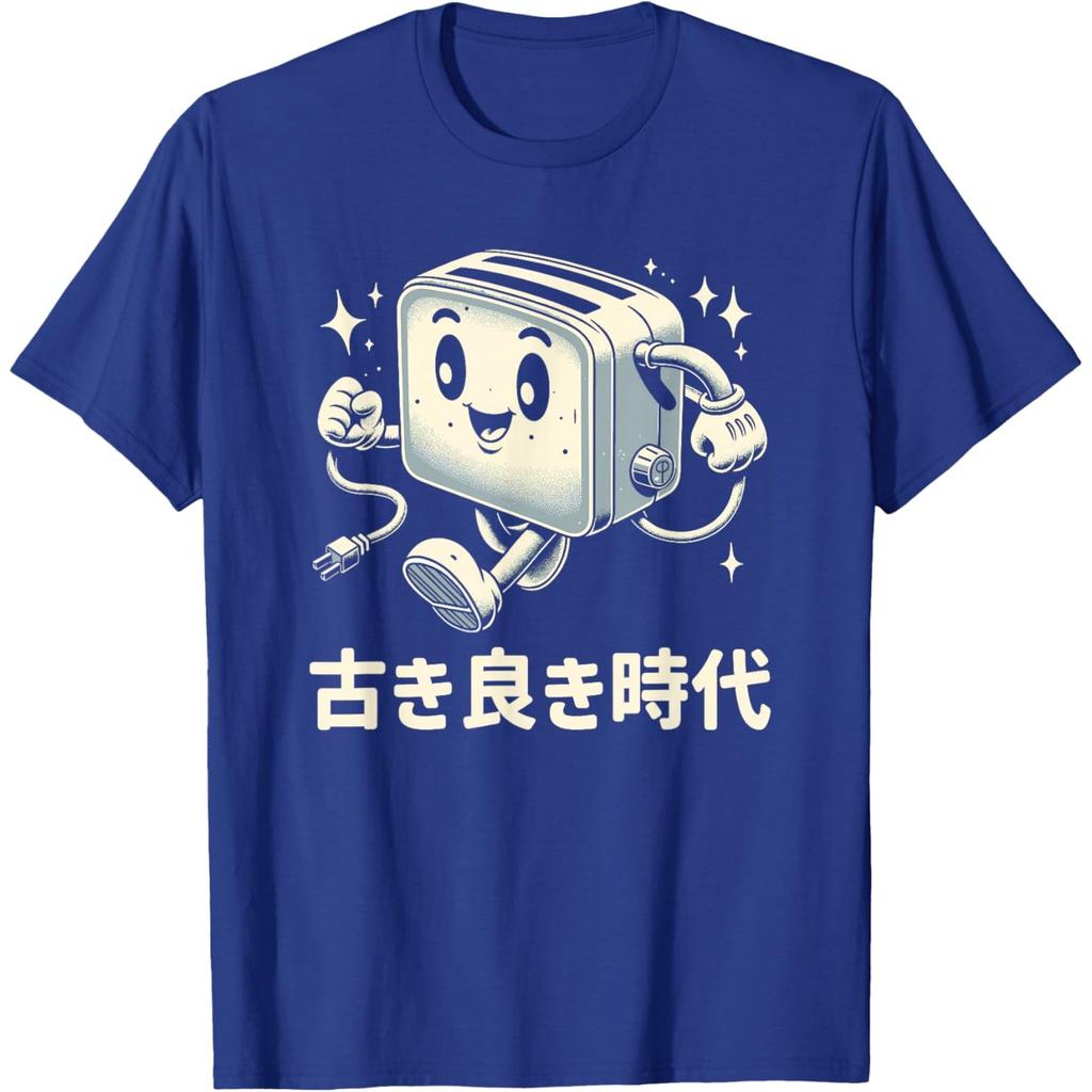Funny Retro Toaster Graphic Tee Japanese Streetwear Print Casual Round Neck Cotton T-Shirt for Men