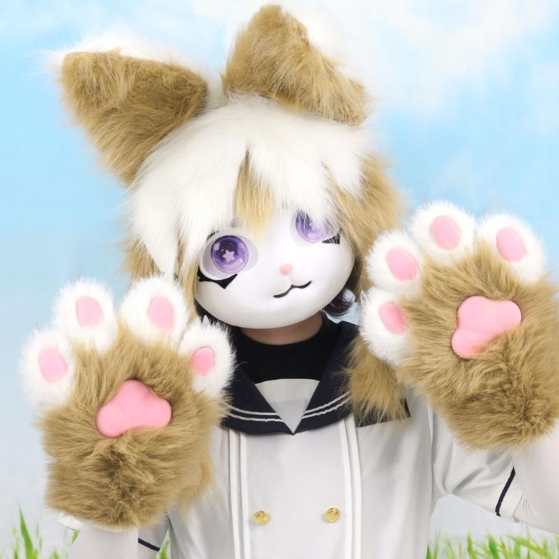 Futrzana Głowa Zwierzęcia Królik Fursuit Maska Wycięta Halloweenowa Bal Maskowy Cosplay Kostium Akcesoria Nakrycie Głowy Królika dla Dzieci Dorosłych