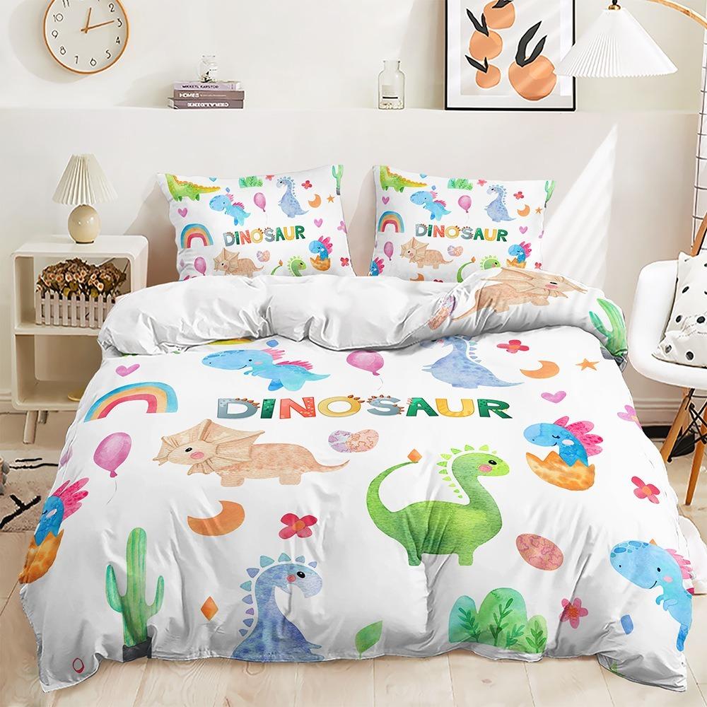 Cartoon Animal Bedding Set Children's Teen Duvet Cover Pillowcase with Dinosaur Pattern Boys Single Double King Queen, 2/3 Pieces