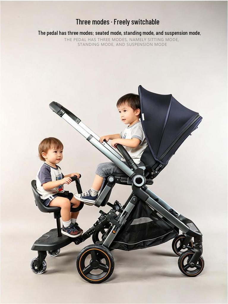 Convertible Two-Way Baby Stroller with Attachable Pedal and Shock-Absorbing Wheels