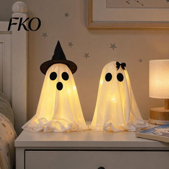 Ghost-themed Decoration Halloween Ghost Decoration, Light-Up with Witch Hat/Bow, Seasonal Holiday Decor Spooky Standing for Porch Yard Outdoor Party