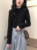 Thickened Shoulder Half-High Collar Slim Fit Warm Women's Long Sleeve T-Shirt - Autumn/Winter Fashion.