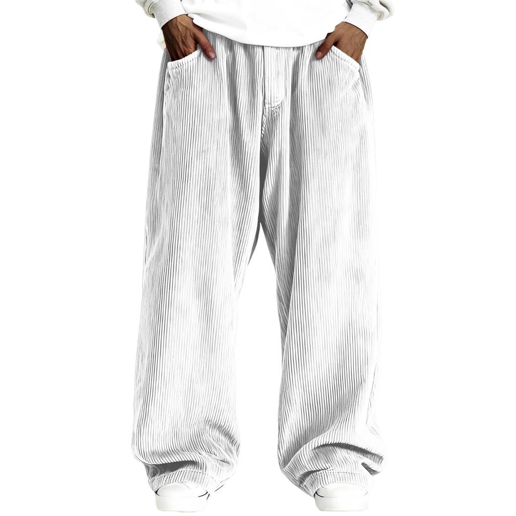 Men's Loose-fitting Solid Color Drawstring Corduroy Casual Pants With  Straight Leg