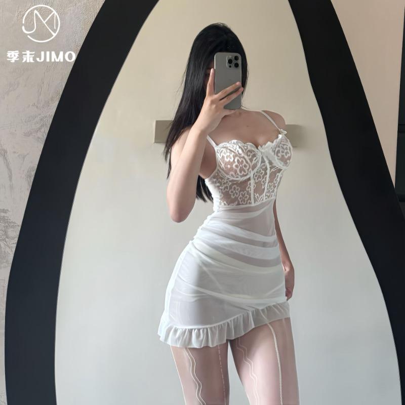 Sex underwear Royal sister wind perspective lace Irregular slim fit hip skirt Pure desire temptation with steel ring