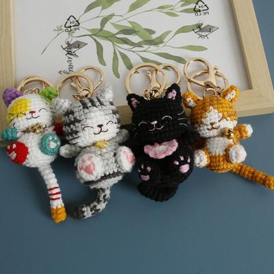 Multi-color Handmaking Crochet Kitten Keyrings Animal Cartoon Handwoven Cat Pendant Kawaii Knitting Cat Key Chain Bag Decor