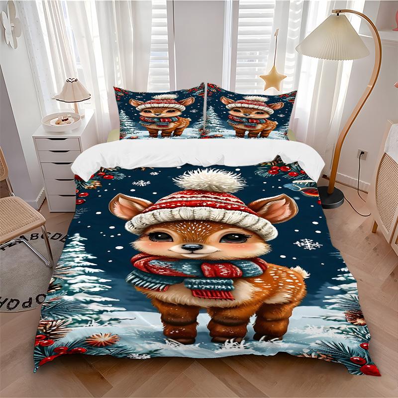 

3pcs Winter Christmas Deer Bedding Set, Includes 1 Comforter + 2 Pillowcases, Without Pillow Inserts, Soft Comfortable, Lightweight Breathable002 135x200cm