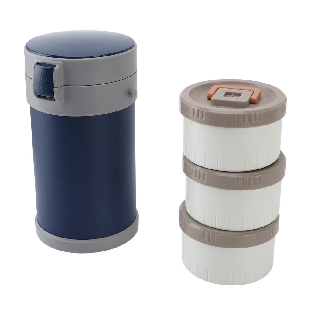 Bocal alimentaire isotherme 2,3L 3 niveaux compatible micro-ondes Acier inoxydable 304 Boîte à déjeuner thermique avec bandoulière