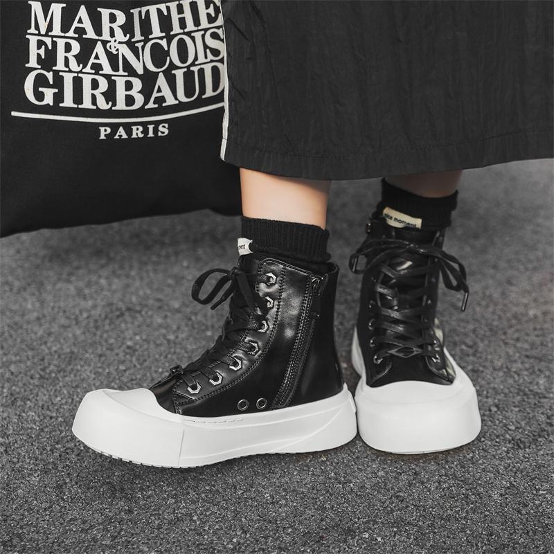 Fashion Casual high top men's board shoes Trendy and versatile designer styles Outdoor leisure party Daily youth Plus Size shoes Black
