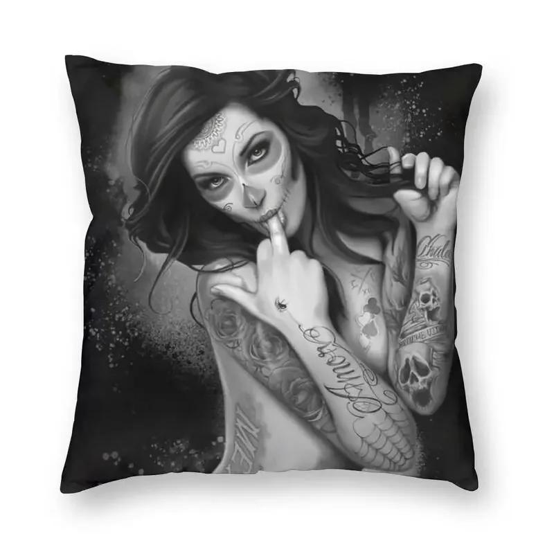 Sugar Skull Halloween Cushion Cover Double Side 3D Print Day Of The Dead Cartoon Girl Floor Pillow Case for Car Pillowcase