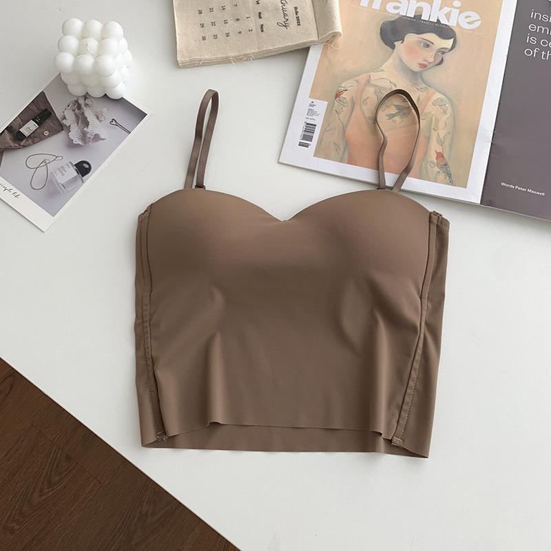 

Summer pure desire ice silk suspender beauty back vest fixed cup with chest pad underwear outer wear bottom short tube top One size fits all
