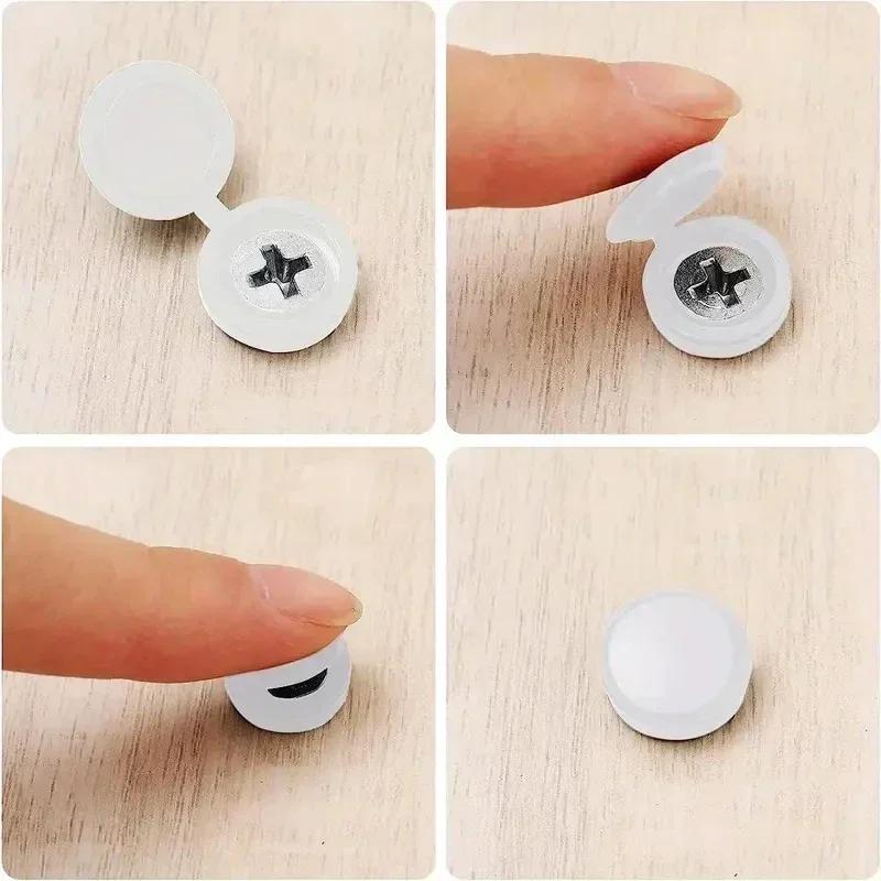 1000pcs Hinged Plastic Screw Cap Cover Fold Snap Protective Cap Button For Car Furniture Decorative Nuts Cover Bolts Hardware
