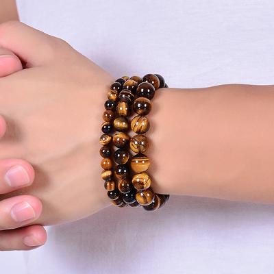European and American Natural Tiger Eye Stone Bracelet, Handmade Bead, Single Circle Yellow, Tiger Eye Bracelet, Christmas Gift, Stocking Stuffers
