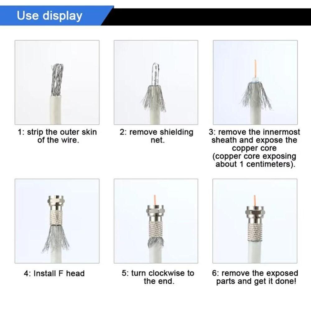 10Pcs 75-5 RG6 F Type Cable Connector 75 Ohm F Plug Connector  for RG6 Coax Cable Installation