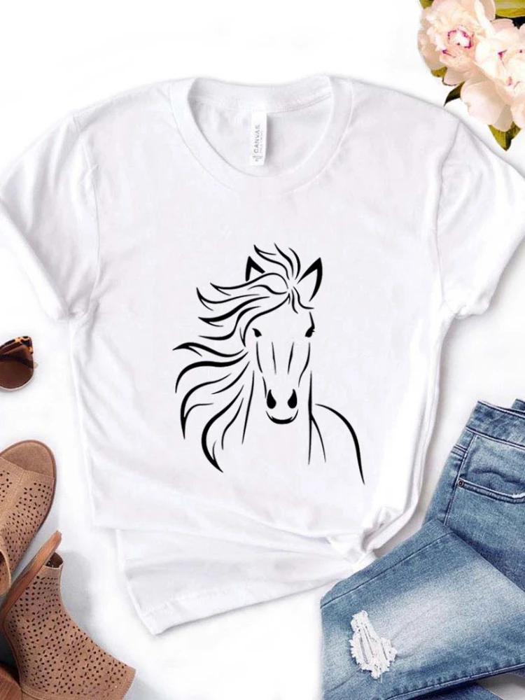 Horse Lover Print Women T Shirt Short Sleeve O Neck Loose Women Tshirt Ladies Tee Shirt Tops Clothes Camisetas Mujer