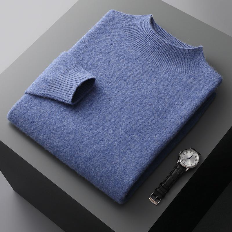 Men's Casual Cashmere Sweater: Half-High Neck, Thin, Long-Sleeved, Fuzzy, Loose Fit for Autumn and Winter