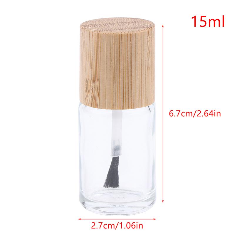 Cylindrical Glass Nail Oil Bottle 5/10/15ml with Solid Wood & Bamboo Cover Hair Brush Included Nail Glue Bottle Oil Container